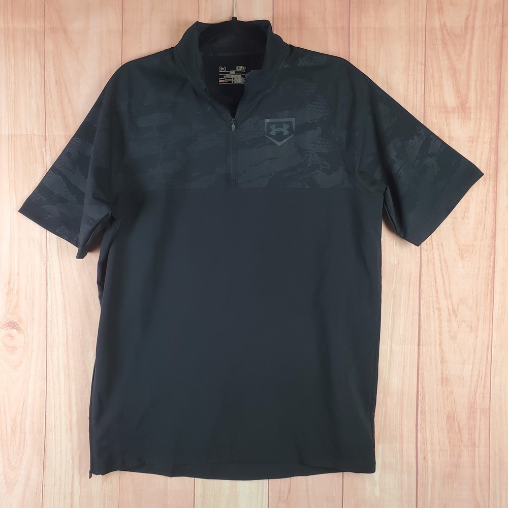 Under Armour Heatgear Shirt Mens S‎ Black Abstract Logo Camo Sleeve Mock Neck